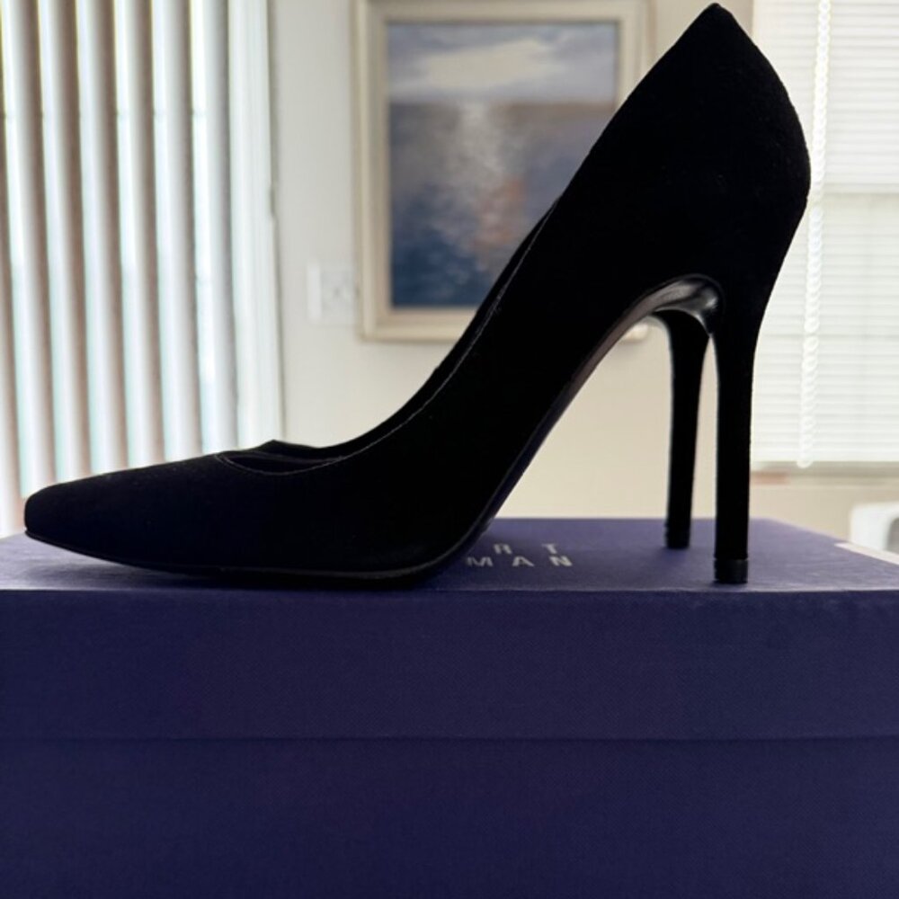 STUART WEITZMAN "NOUVEAU" BLACK SUEDE 100 MM PUMPS SIZE 6 M - NEW TAGS